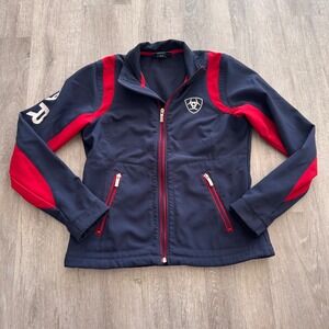 Ariat Kids Navy Blue Red Team Softshell Jacket Full Zip Equestrian Coat Size M